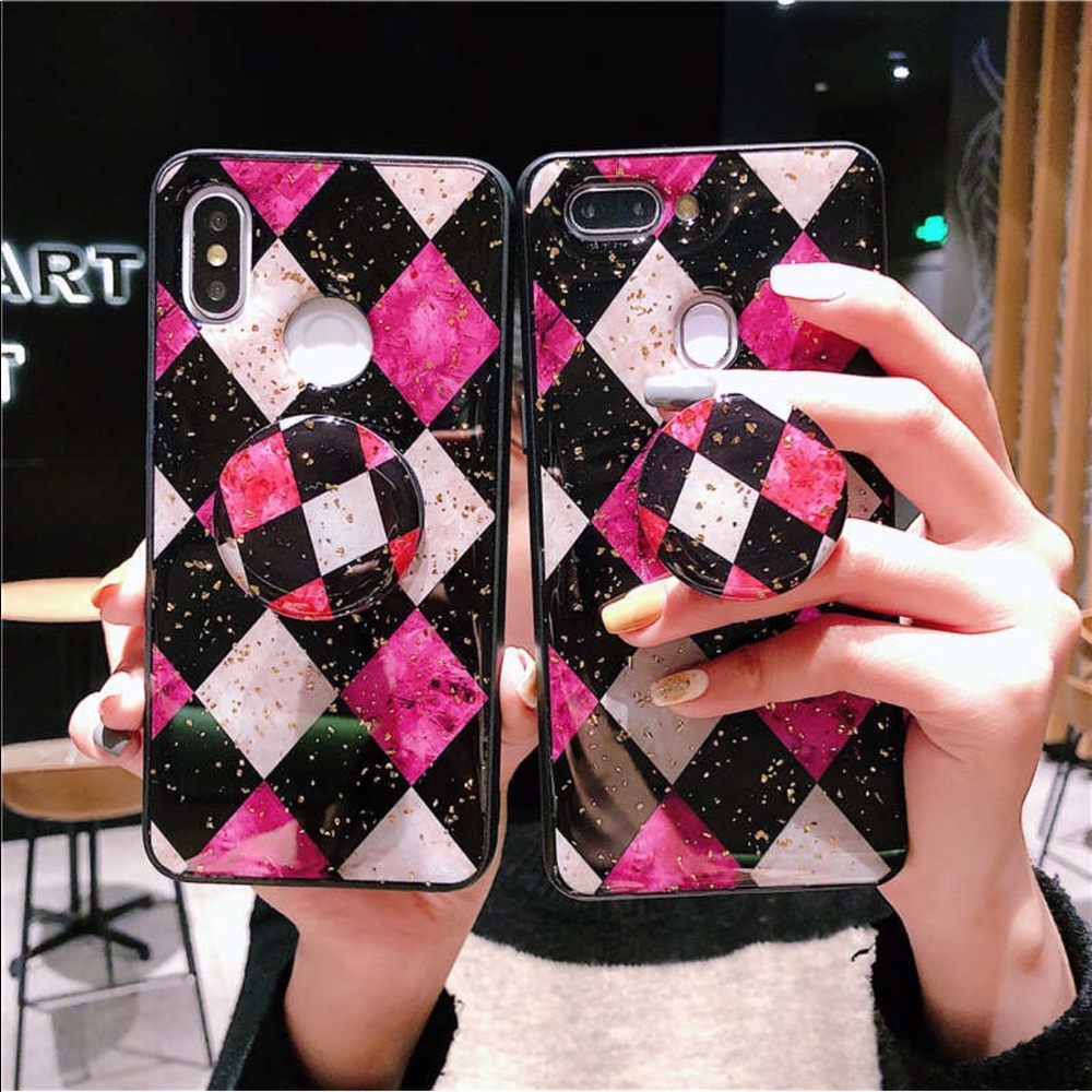 Pink Black Rhomboids Design iPhone Case